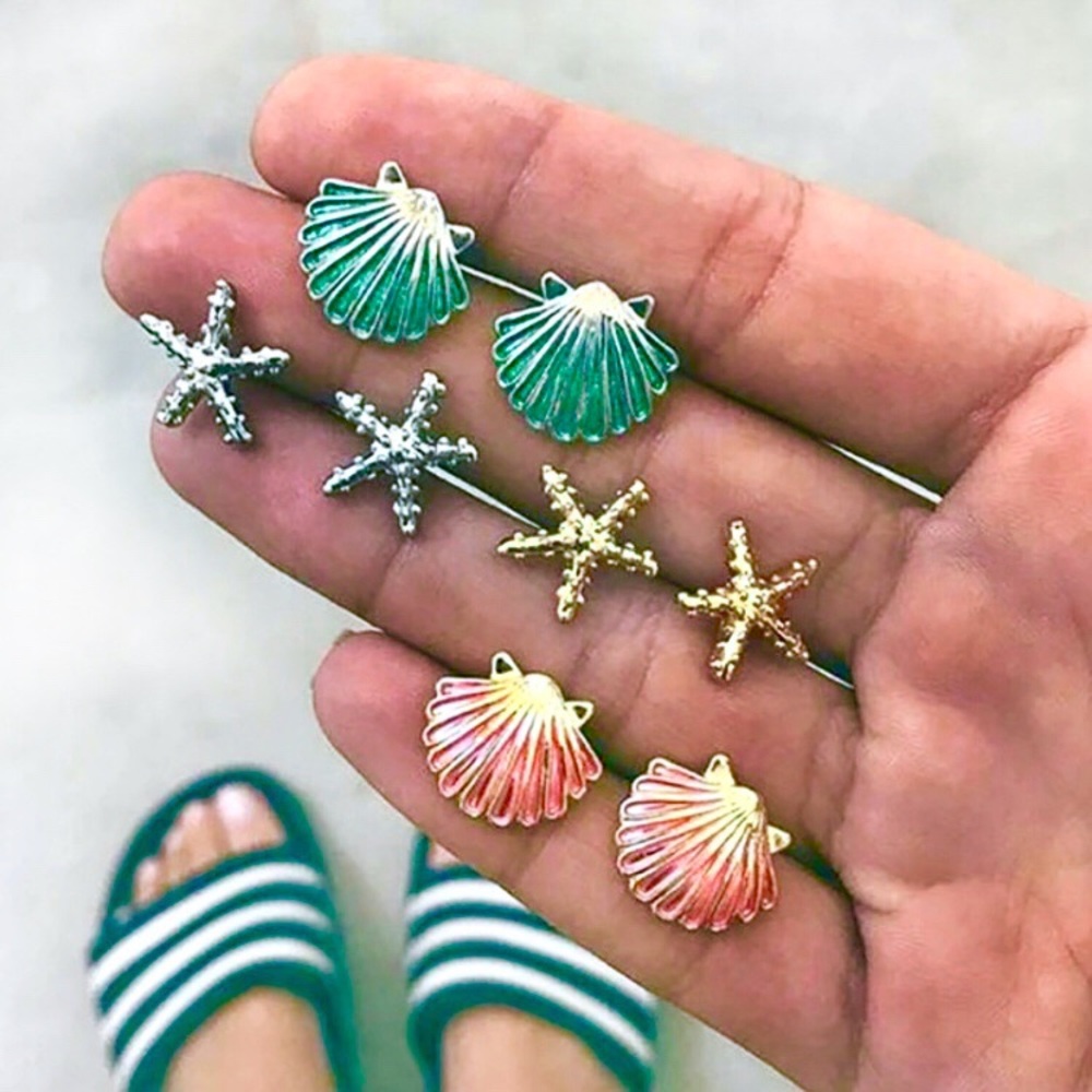 4pk Summer Beach Shell Starfish Earring Set New